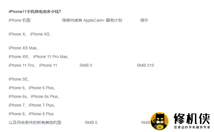 iPhone11手机换电池价格